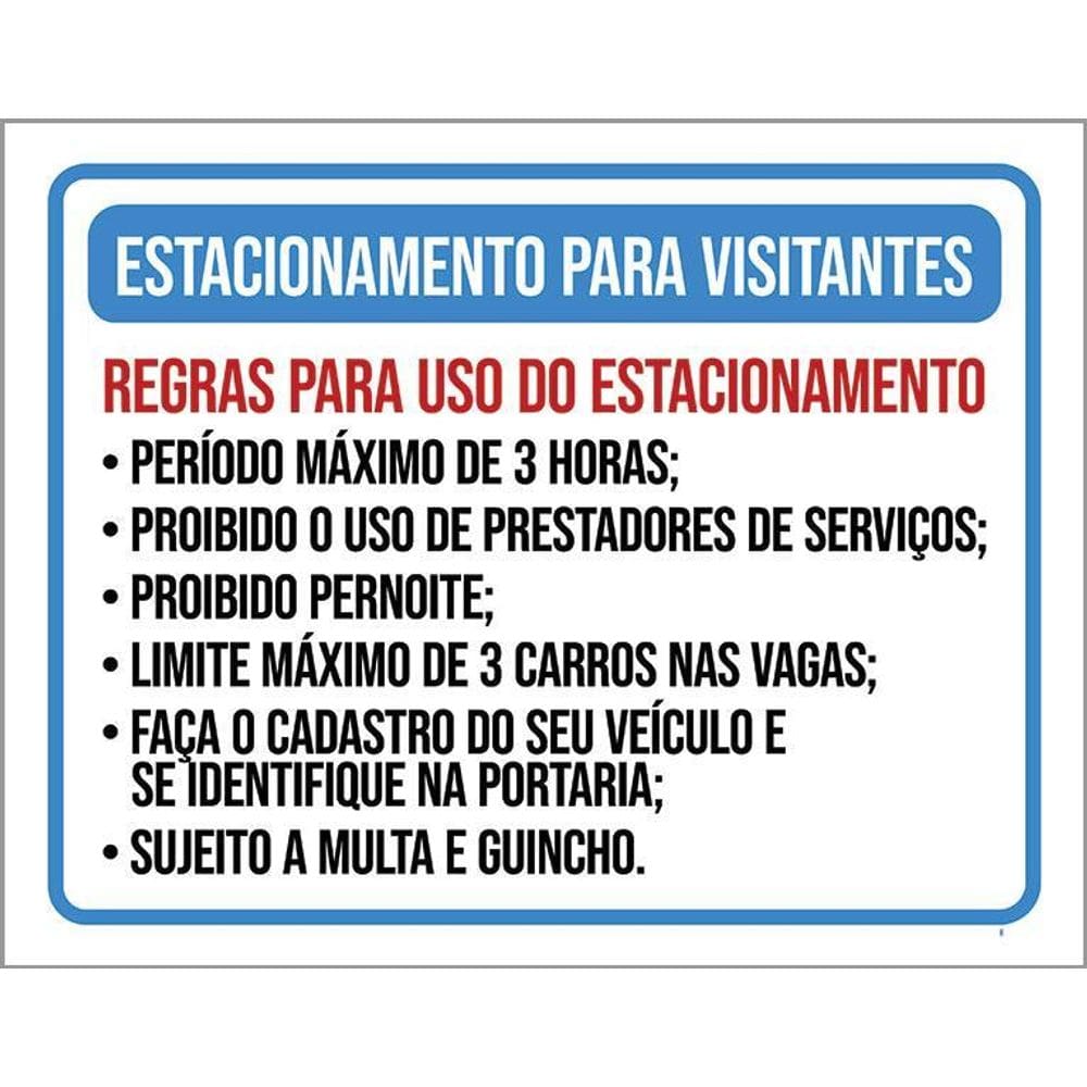 Placa Sinalização - Regras Estacionamento Visitantes 36X46