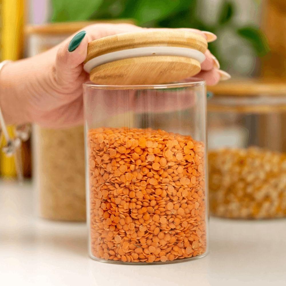 Pote De Vidro Porta Mantimentos Hermético Com Tampa De Bambu 520ml - Plasvale Marrom