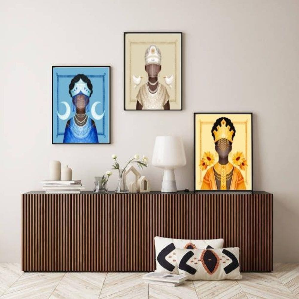 Kit Composição 3 Quadros Orixás- Iemanjá Iansã Oxalá 45X34Cm