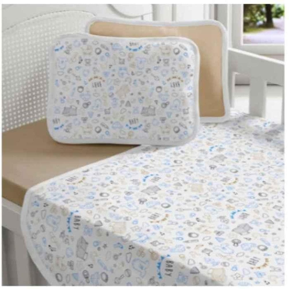 Jogo De Berço 3 Peças Malha Baby Azul 100% Algodão