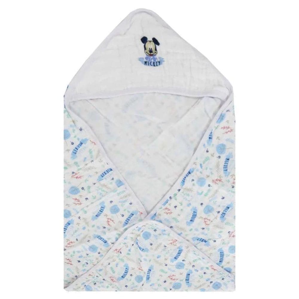 Toalha Fralda Soft Bordado Disney 85X85Cm Com Capuz Mickey