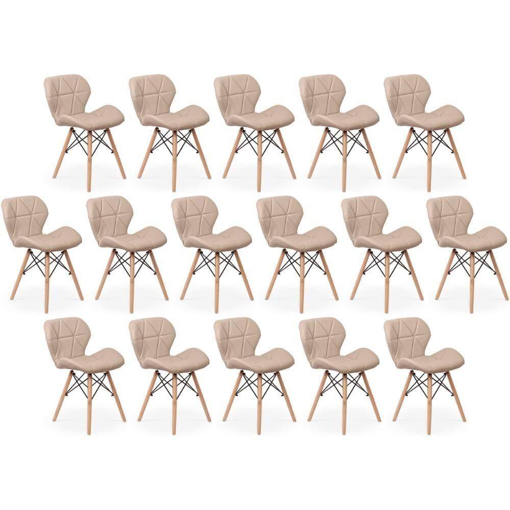 Kit 16 Cadeiras De Jantar Charles Eames Slim Wood Estofada - Nude