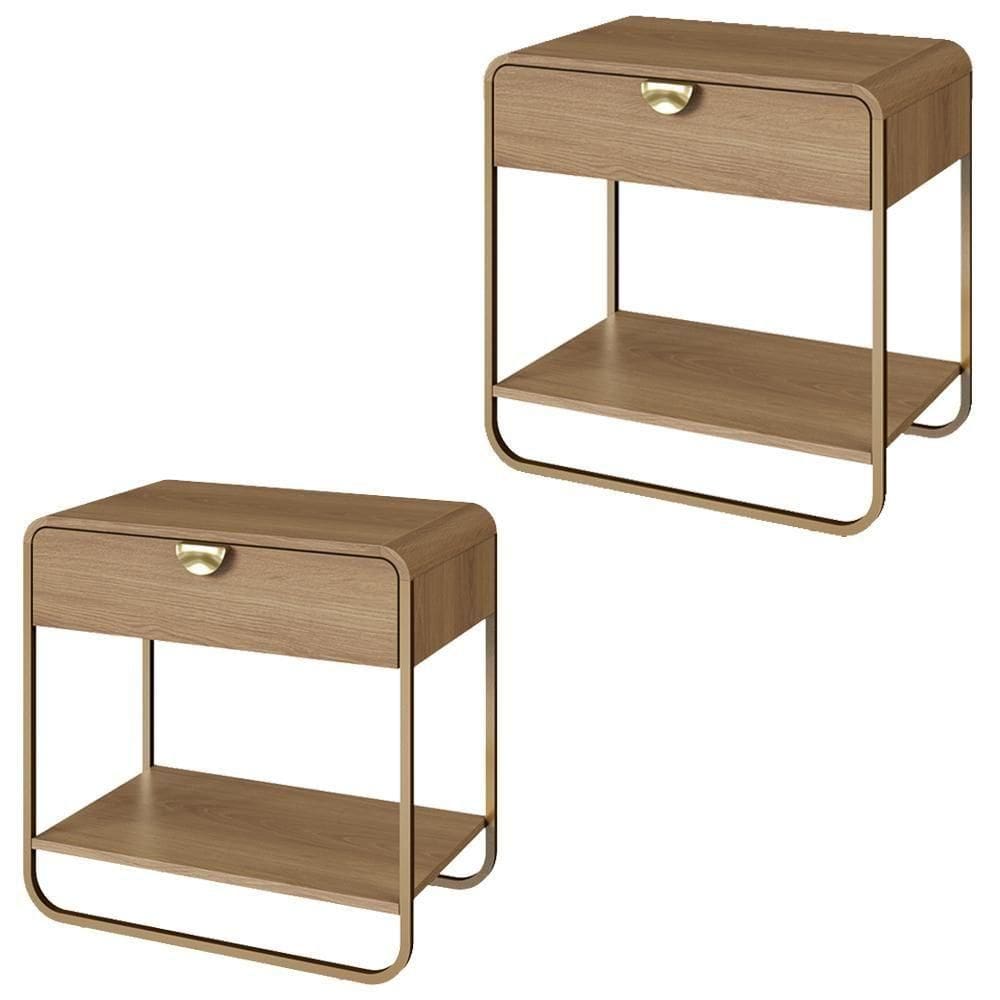 Kit 02 Mesas De Cabeceira 1 Gaveta Organica 60 Cm 28061 Artesano Hanover Dourado
