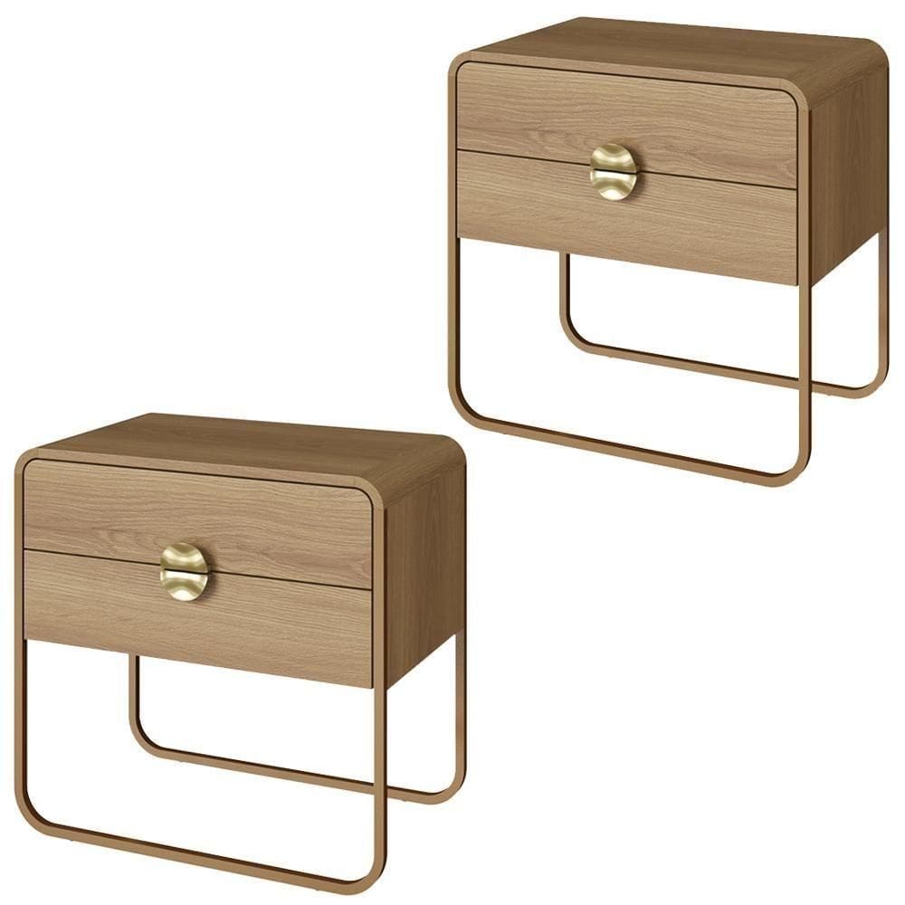 Kit 02 Mesas De Cabeceira 2 Gavetas Organica 60 Cm 28062 Artesano Hanover Dourado