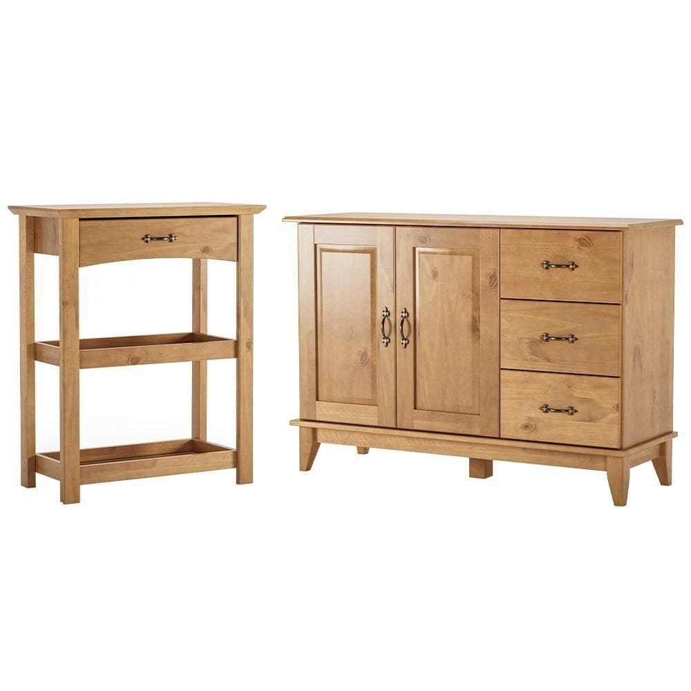 Kit Balcão Buffet 120cm Com Aparador Rústico 72cm Madeira Maciça Lira M06 Carvalho Fosco - Lyam Decor