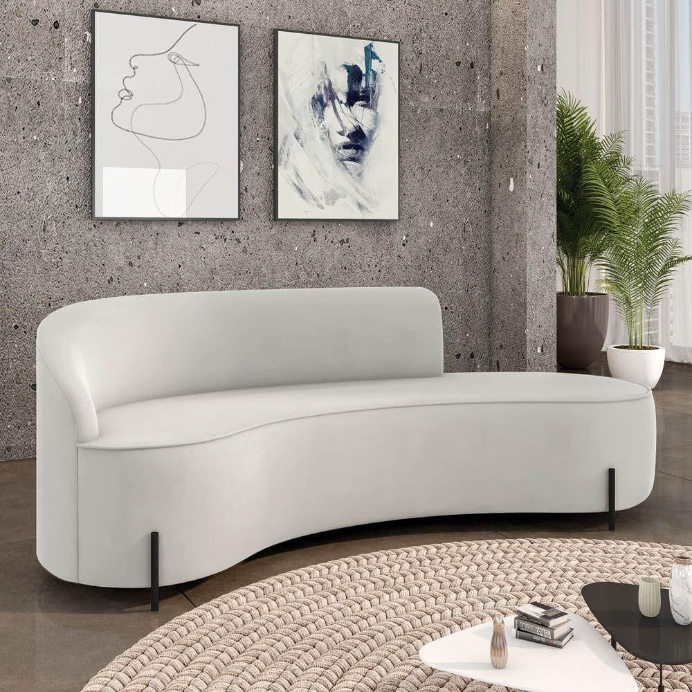 Sofá 4 Lugares Orgânico 220cm Pé Ferro Preto Morgan Veludo Cinza