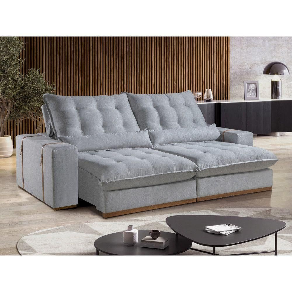 Sofá 3 Lugares Retrátil E Reclinável Molas E Tecido Detroit Prata