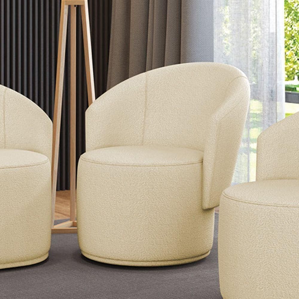 Poltrona Decorativa Orgânica Fixa Para Sala Malu Bouclê M11 - D`rossi Bege