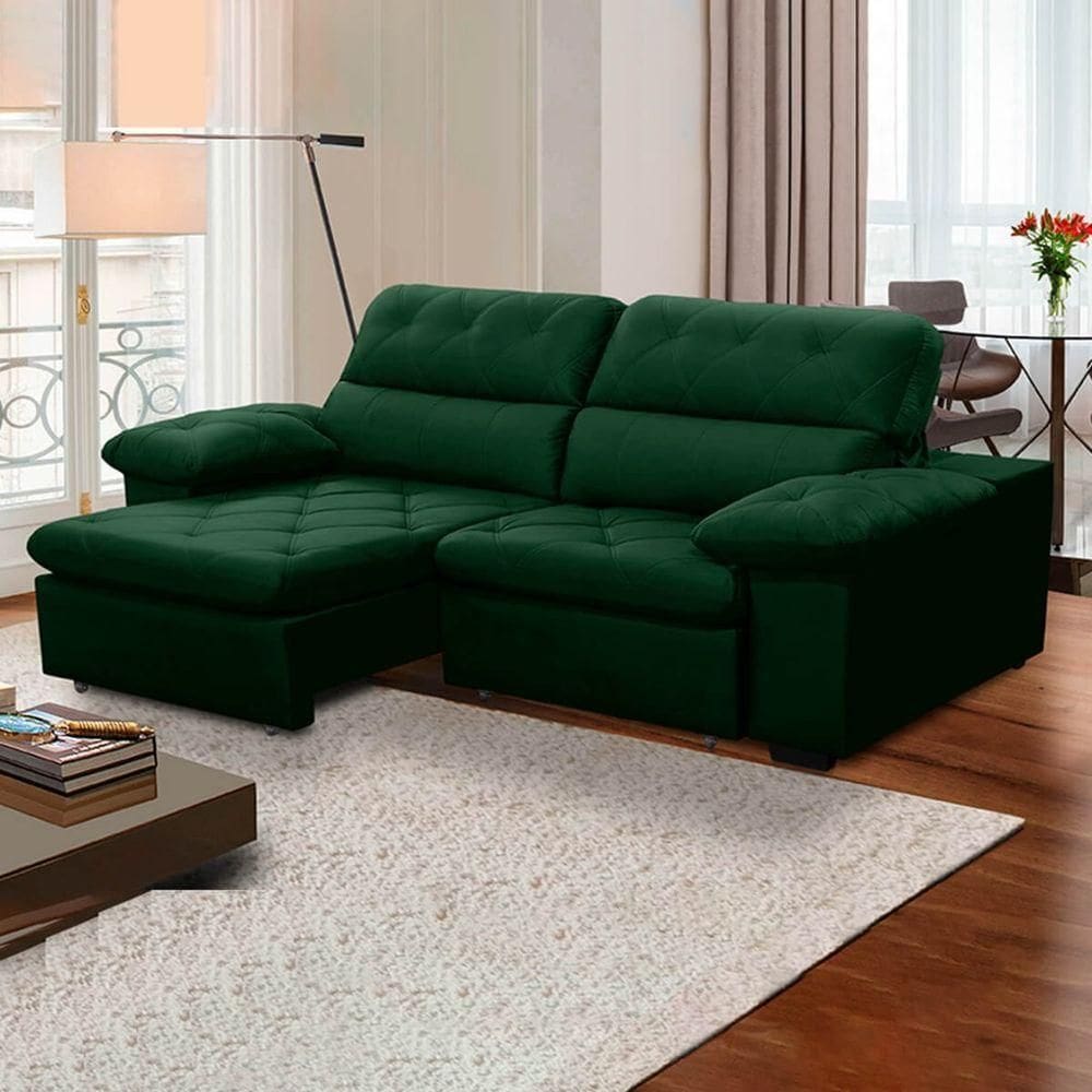Sofa Retratil Reclinavel 2 Lugares 2,00m Crystal Veludo Verde Lansofbr