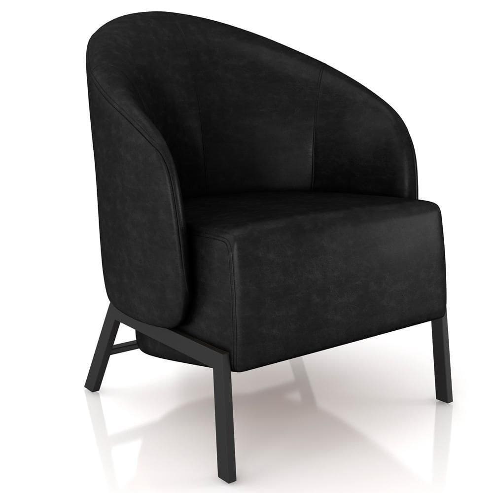 Poltrona Decorativa Para Sala Living Pés Industrial Sierra K01 Couríssimo Preto - Lyam Decor