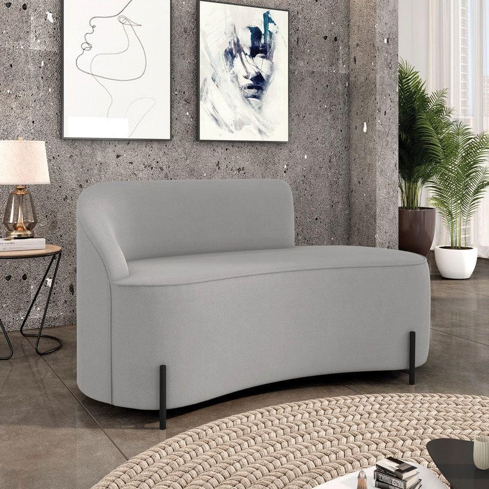 Sofá 2 Lugares Orgânico 140cm Pé Ferro Preto Morgan Suede Cinza