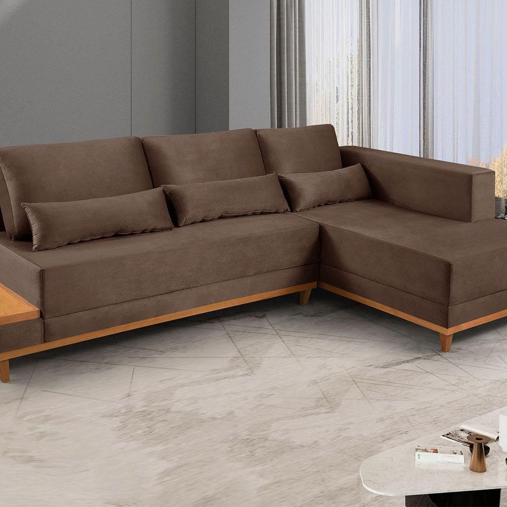 Sofá De Canto 4 Lugares Com Chaise M-174 Estofados Martins Marrom