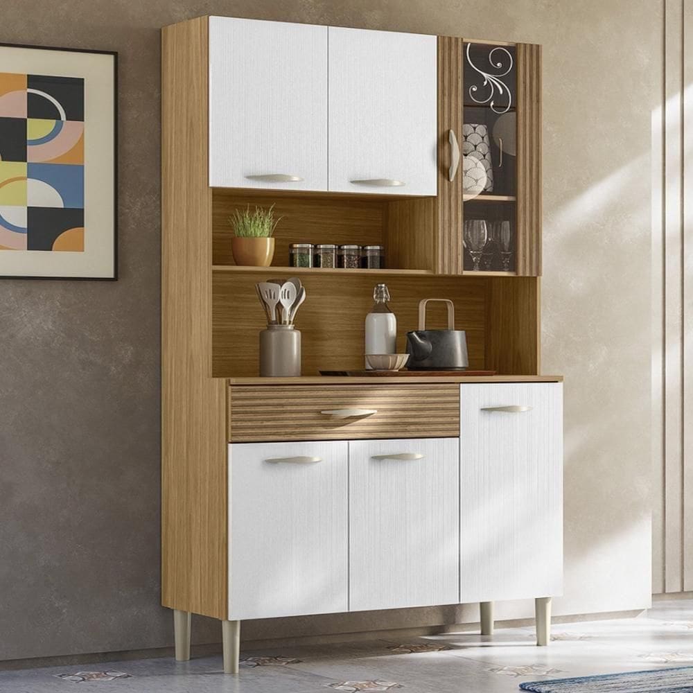 Armário De Cozinha Compacta Mdf 6 Portas Paris Plus - Freijó-supremo-com Ripado