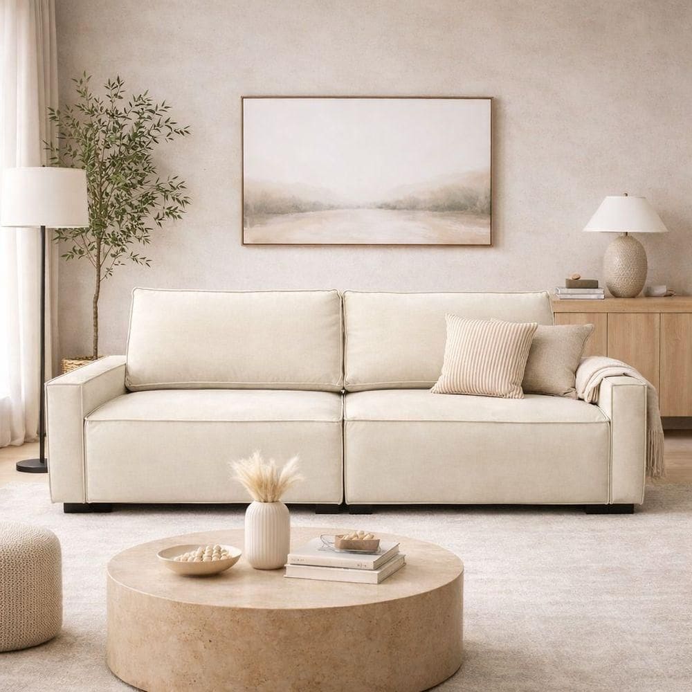 Sofá 3 Lugares Recepção Moderno 2 Metros Sala Contemporâneo Linho Bege