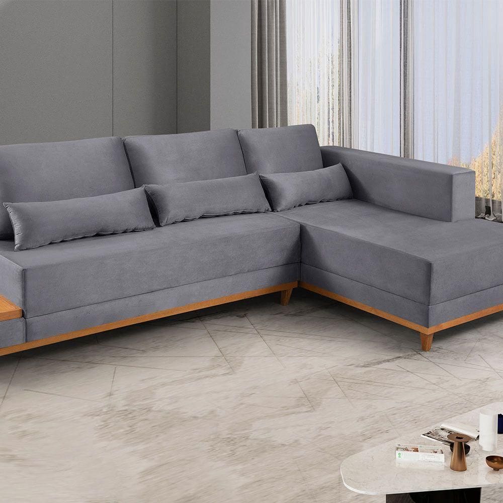 Sofá De Canto 4 Lugares Com Chaise M-174 Estofados Martins Grafite