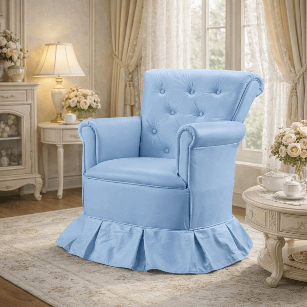 Poltrona Amamentação Descanso Balanço Confortável Quarto Cadeira Sala Leitura Corino Azul