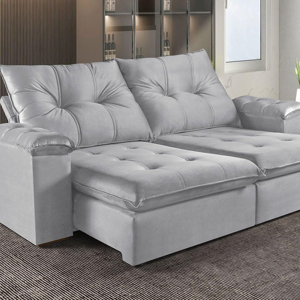 Sofá Retrátil E Reclinável 5 Lugares M-194 Estofados Martins Cinza