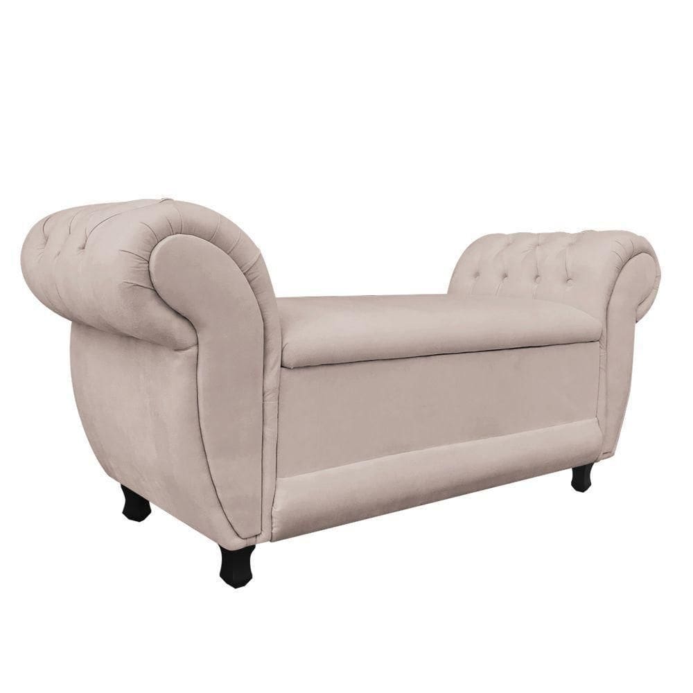 Recamier Com Baú Grécia Namoradeira Calçadeira Suede M11- D`rossi Bege
