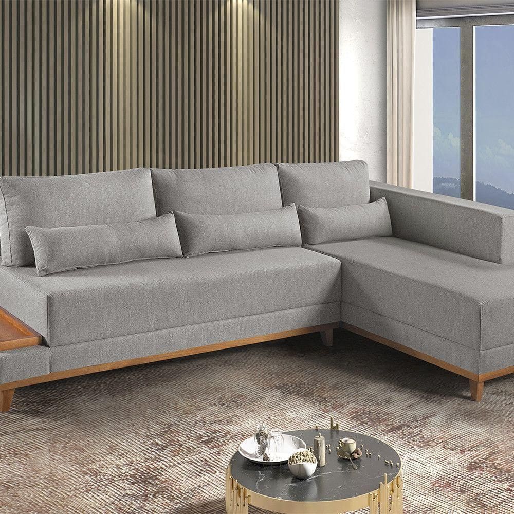 Sofá De Canto 4 Lugares Com Chaise M-174 Estofados Martins Cinza