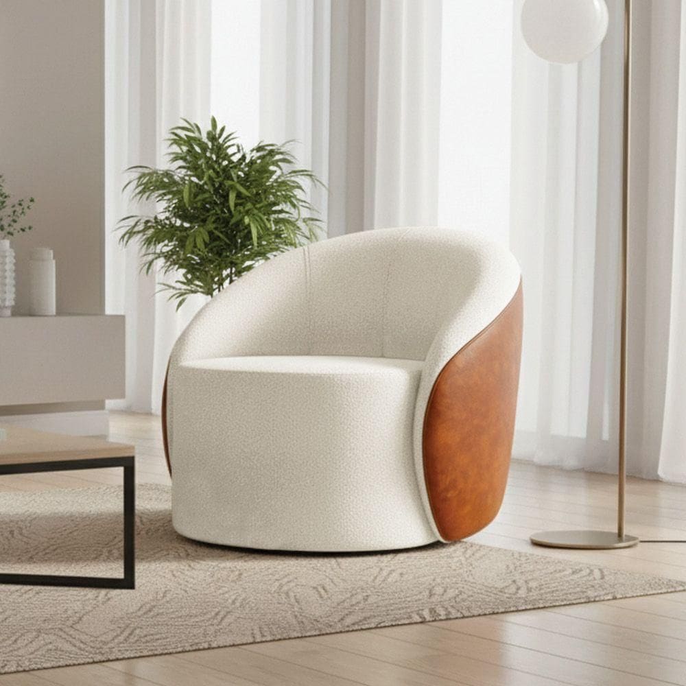 Poltrona Sala Orgânica Lua Fixa Sintético Pu Nozes/bouclê D03 - D`rossi Cor Off White