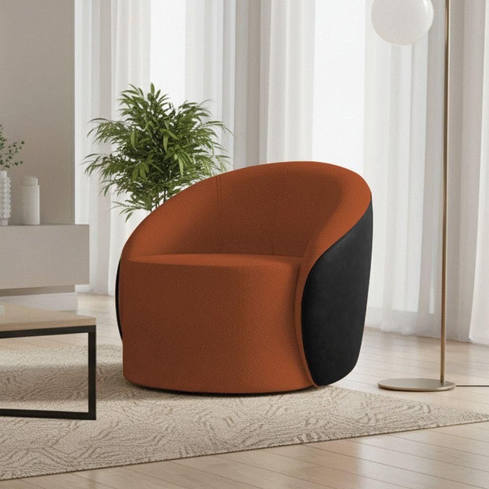 Poltrona Sala Orgânica Lua Giratória Sintético Pu Preto/bouclê D03 - D`rossi Cor Terra