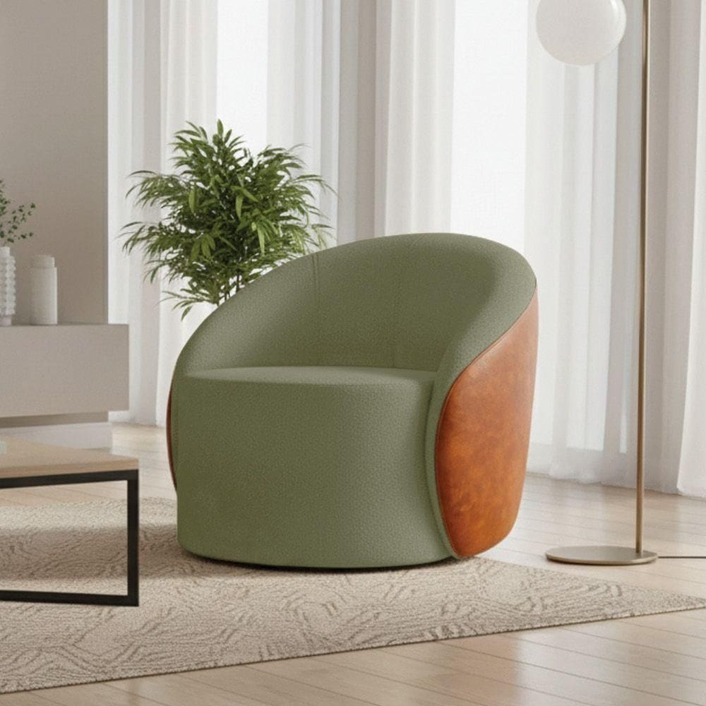 Poltrona Sala Orgânica Lua Giratória Sintético Pu Nozes/bouclê D03 - D`rossi Cor Pistache