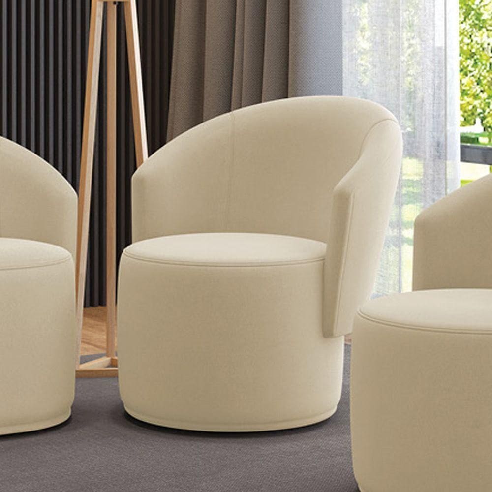 Poltrona Decorativa Orgânica Fixa Para Sala Malu Suede M11 - D`rossi Cor Bege