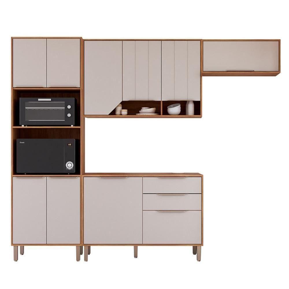 Kit Armário Cozinha Completa Celeste 270cm 10 Porta E Balcão Cinamomo-Off White