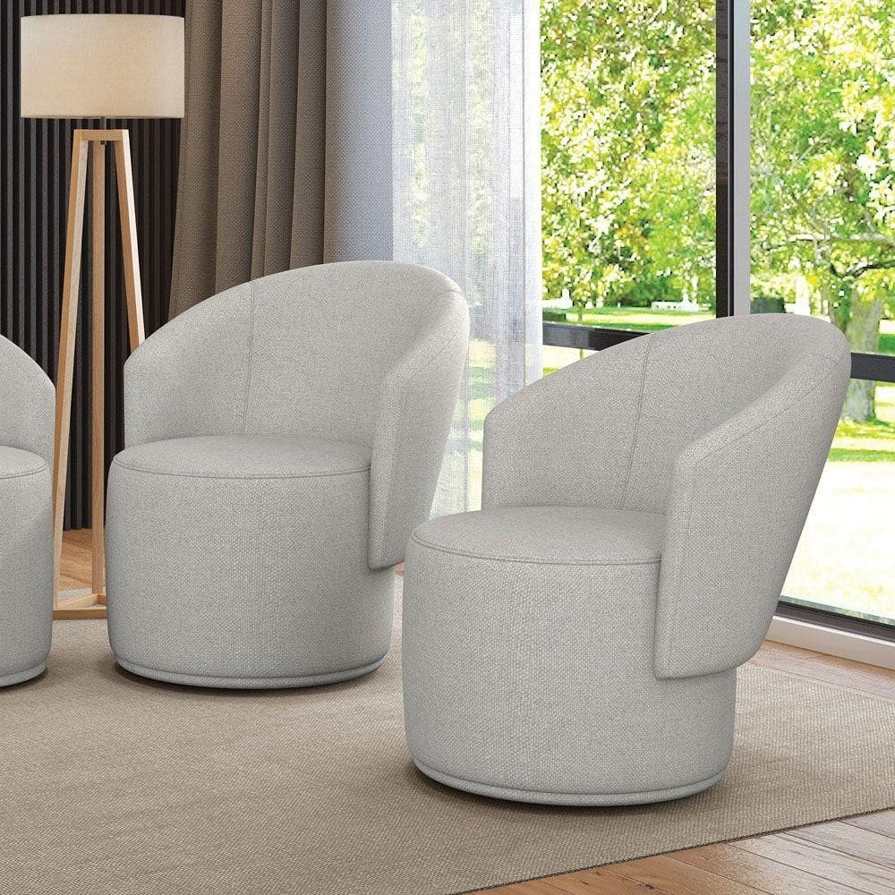 Poltrona Decorativa Orgânica Fixa Para Sala Kit 2 Malu Linho M11 - D`rossi Cor Cinza