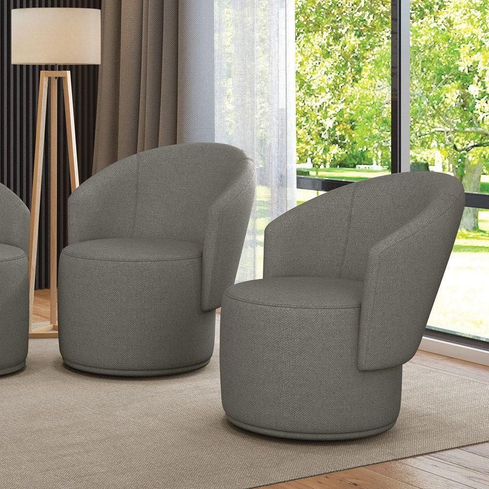 Poltrona Decorativa Orgânica Fixa Para Sala Kit 2 Malu Linho M11 - D`rossi Cor Grafite