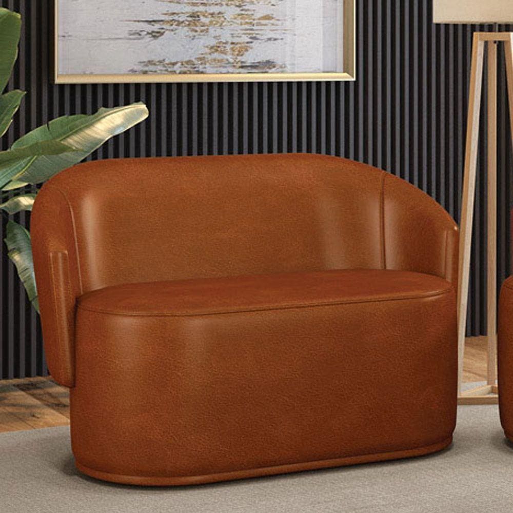 Sofá 2 Lugares Namoradeira Orgânica Para Sala Malu Sintético Pu M11 - D`rossi Cor Nozes