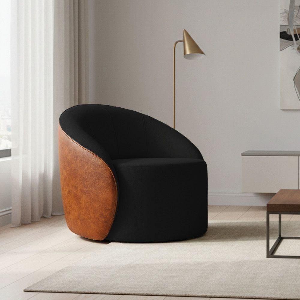 Poltrona Sala Orgânica Lua Giratória Sintético Pu Nozes/linho D03 - D`rossi Cor Preto