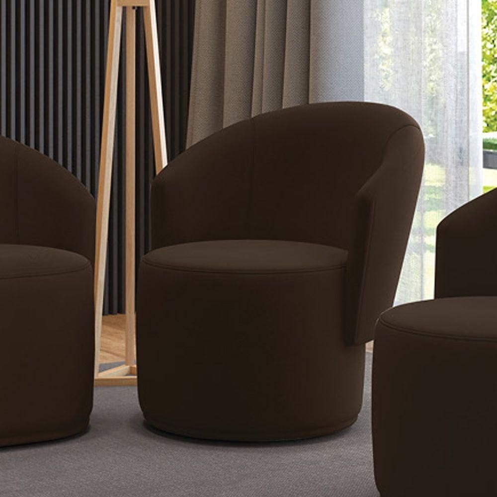 Poltrona Decorativa Orgânica Fixa Para Sala Malu Suede M11 - D`rossi Cor Marrom