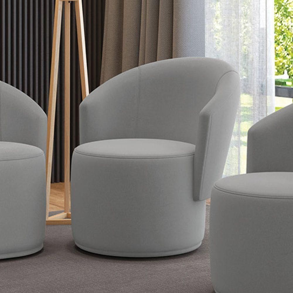 Poltrona Decorativa Orgânica Fixa Para Sala Malu Suede M11 - D`rossi Cor Cinza