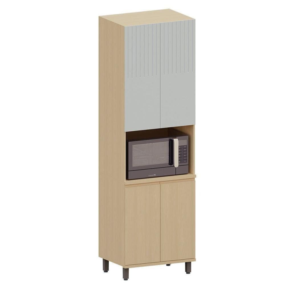 Paneleiro 4 Portas Com Nicho Para Micro-ondas Aurora Pet Cinza Cristal/carvalho