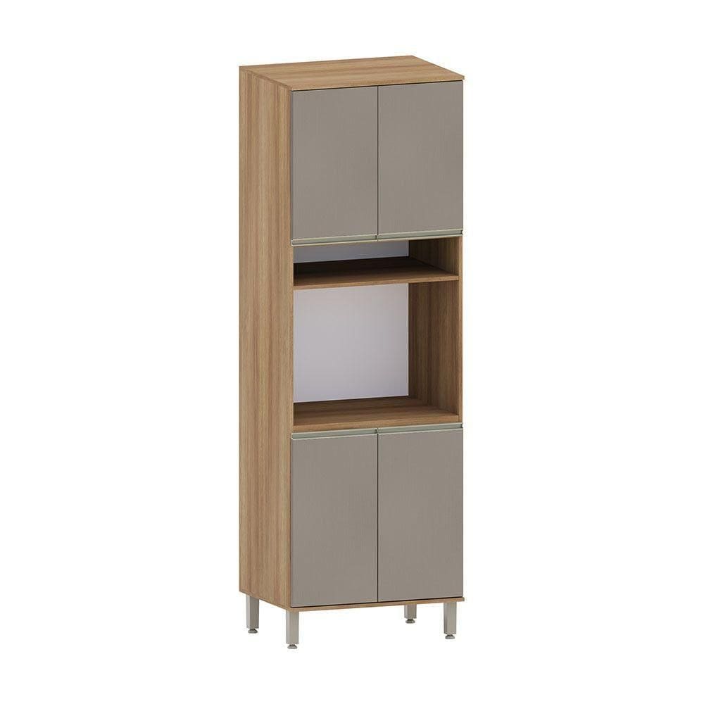 Paneleiro 70cm 4 Portas Com Espaço Para Forno E Micro-ondas Avelã/fumê