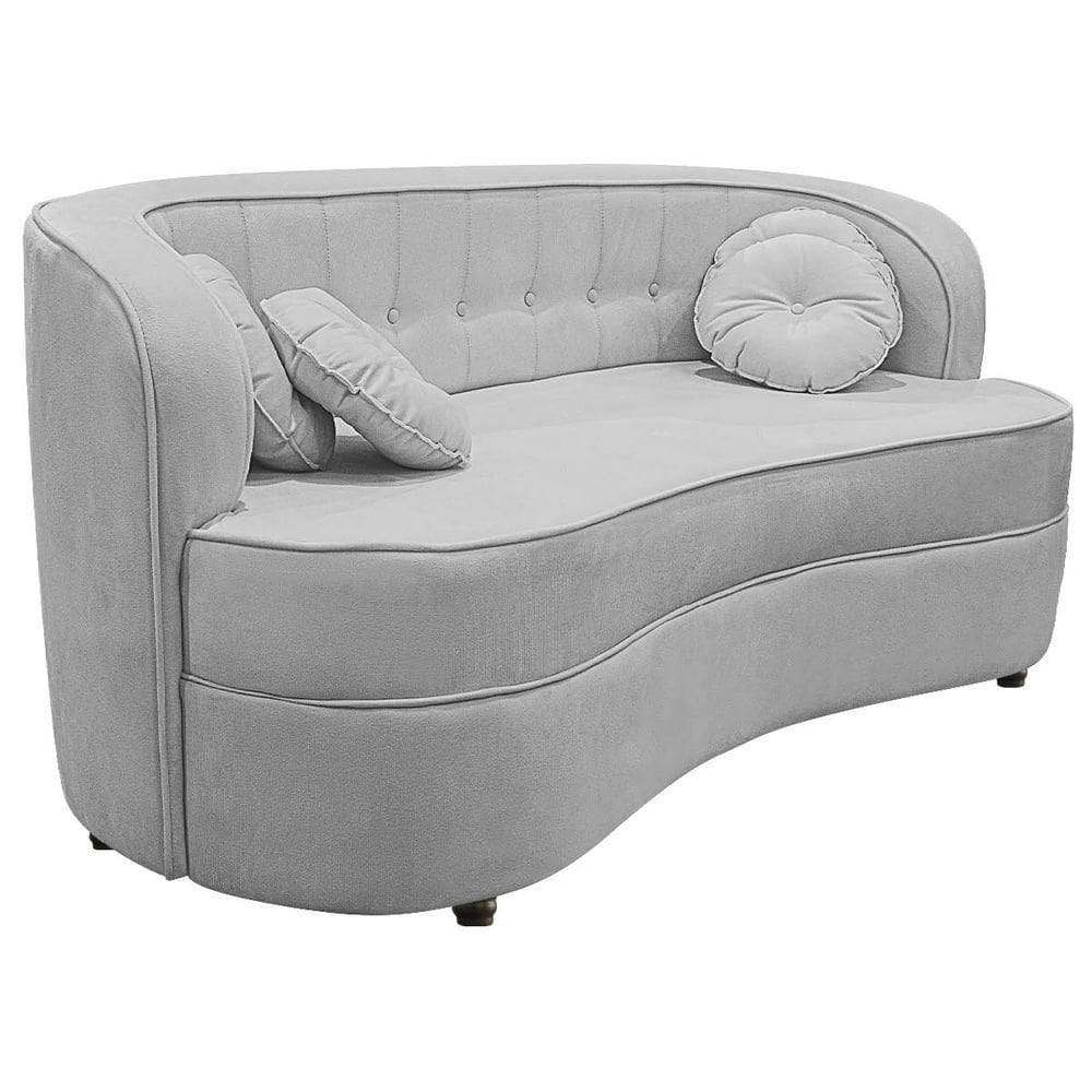 Sofá Curvo 3 Lugares Orgânico Sala Recepção Escritório Decorativo Luxo Panamá 200cm Linho Cinza Claro