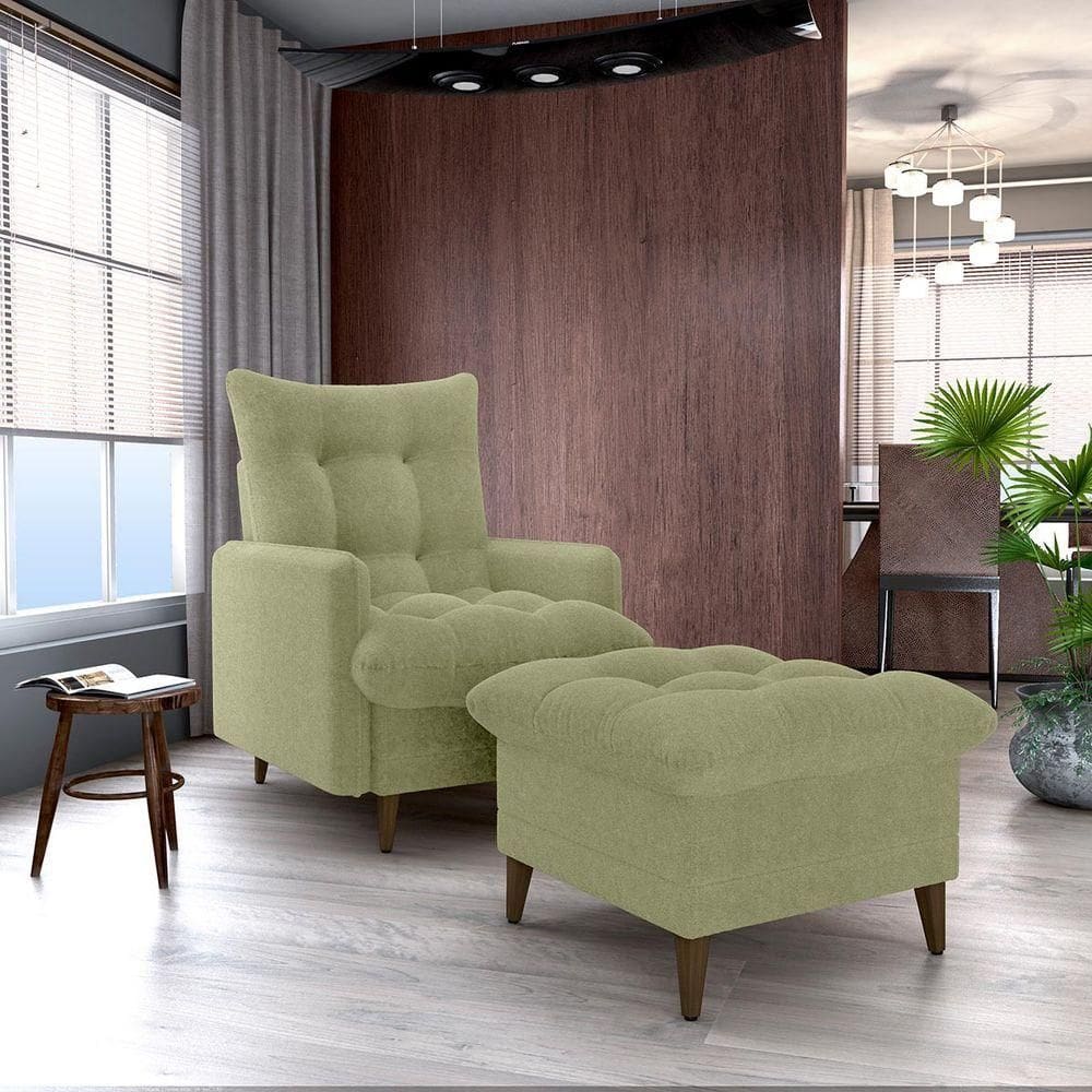 Conjunto P/ Sala Montreal 1 Poltrona Decorativas E 1 Puff Bouclê Oliva - Matrix