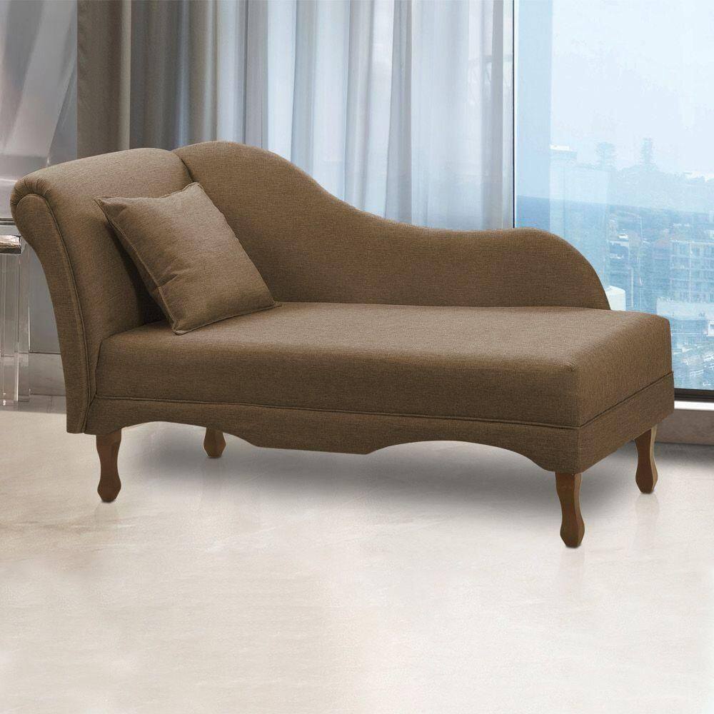 Divã Recamier Pés Retrô Medelin 150cm Linho Marrom Cacau E03 - D`rossi