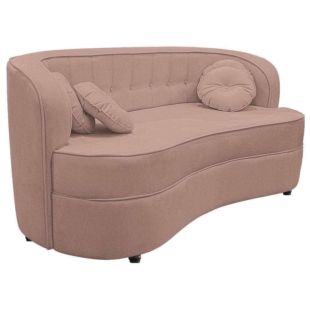 Sofá Curvo 3 Lugares Orgânico Sala Recepção Escritório Decorativo Luxo Panamá 200cm Linho Rosê