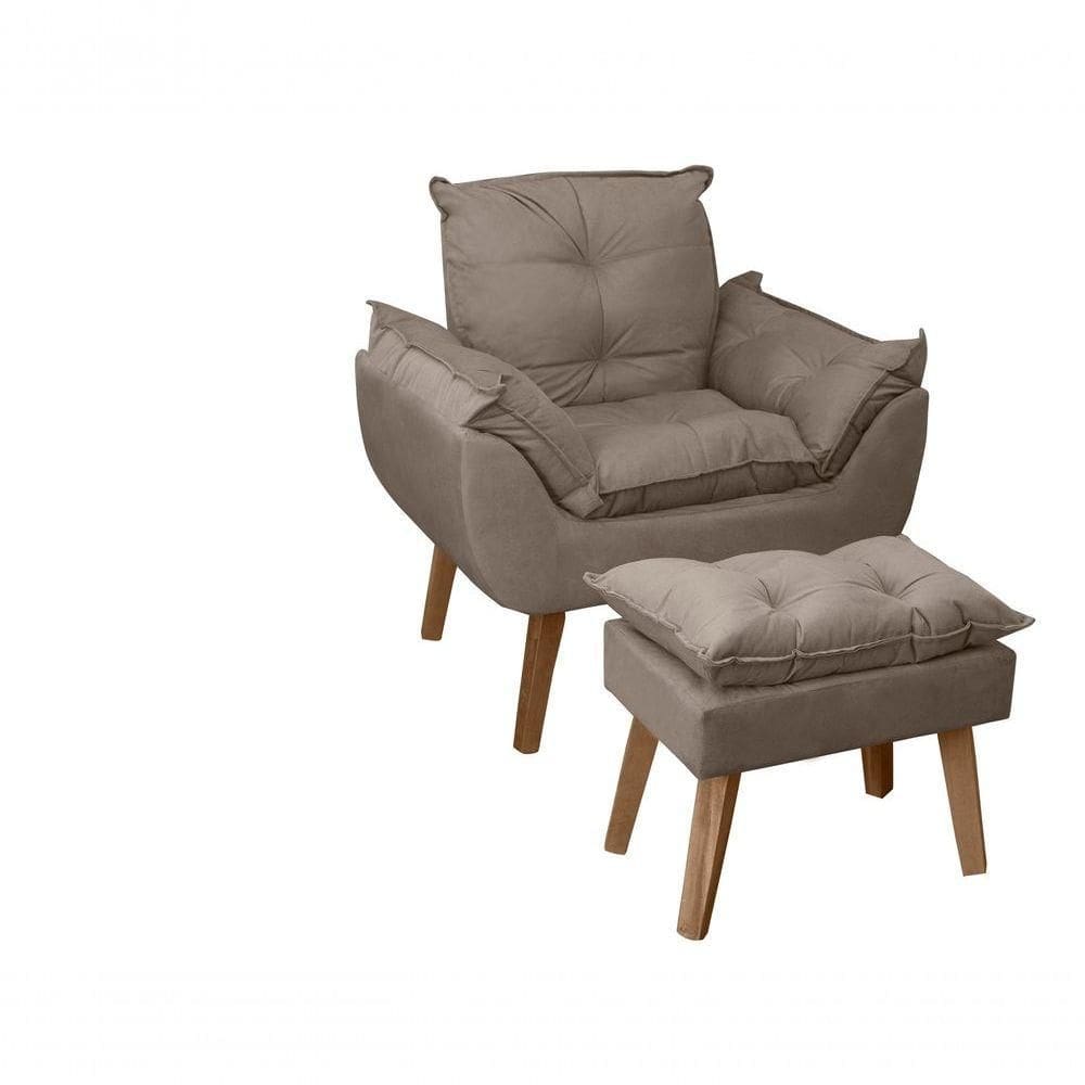 Poltrona/cadeira Decorativa E Puff Glamour Com Pés Quadrado Capuccino