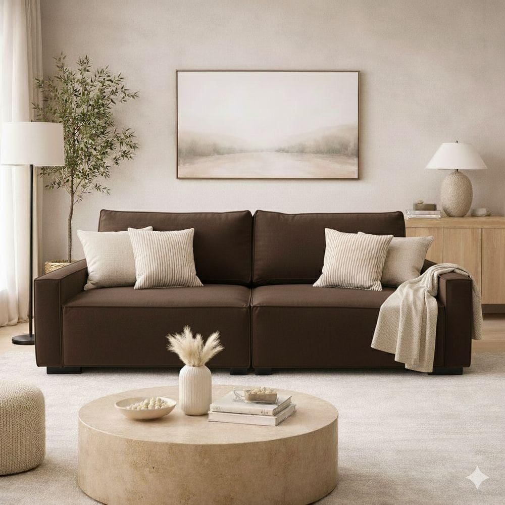 Sofá 3 Lugares Moderno Contemporâneo Sala Recepção Suede Marrom