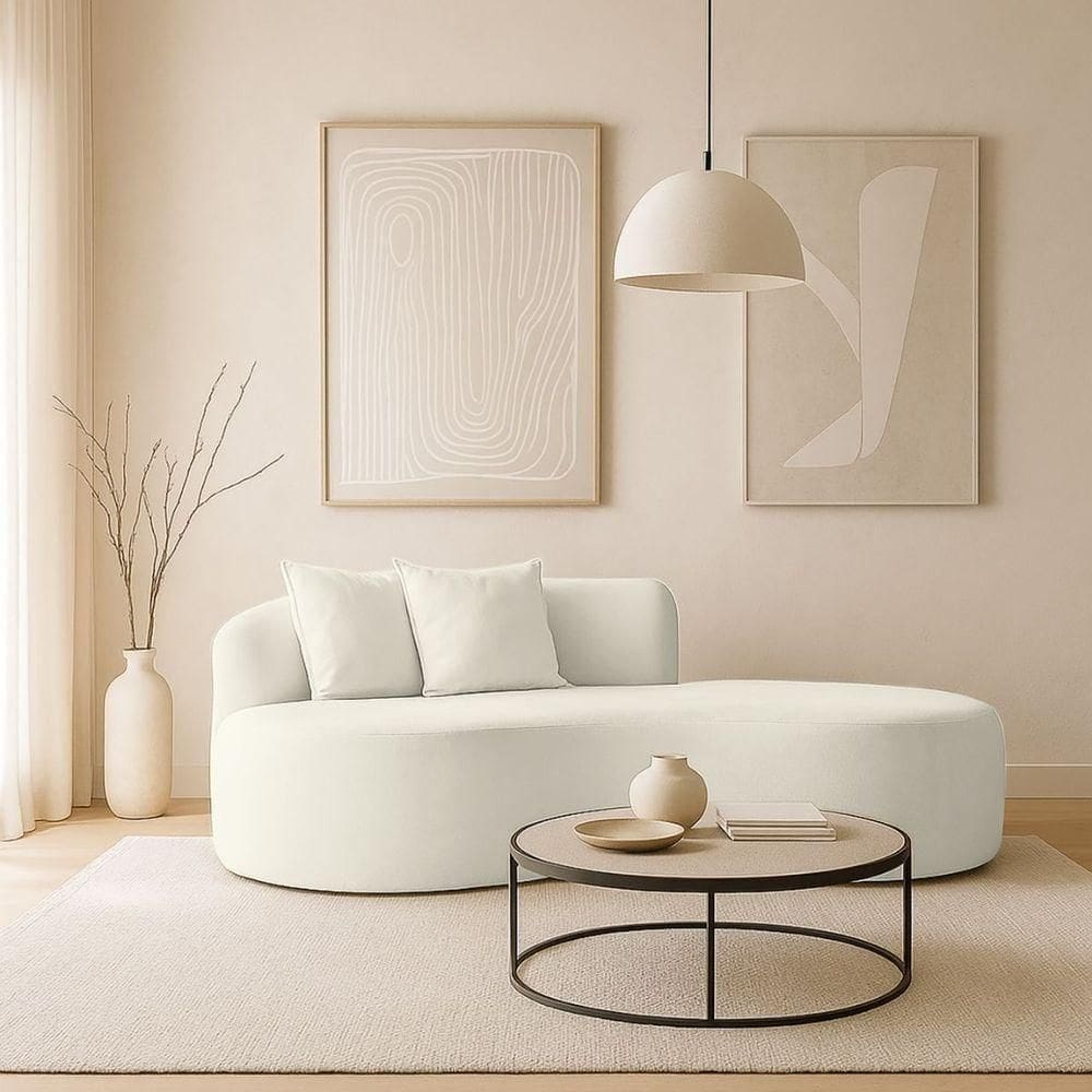 Sofá Confortável Orgânico Design Elegante Bouclé off White