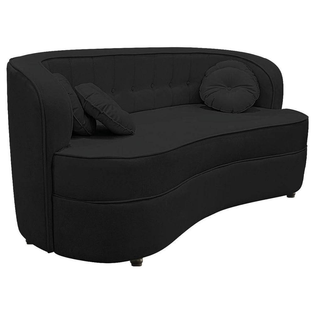 Sofá Curvo 3 Lugares Orgânico Sala Recepção Escritório Decorativo Luxo Panamá 200cm Linho Preto