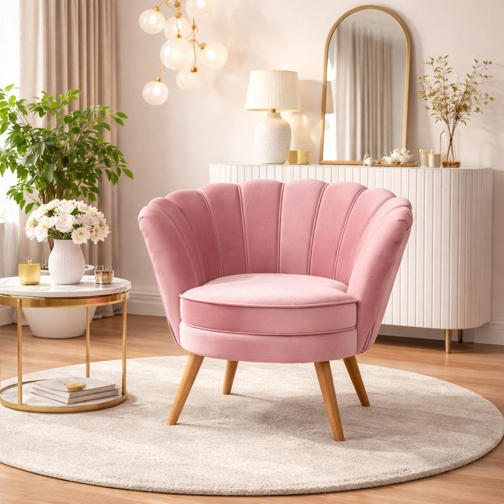 Poltrona Pétala de Veludo Luxo Decorativa Liberty Móveis Rosa