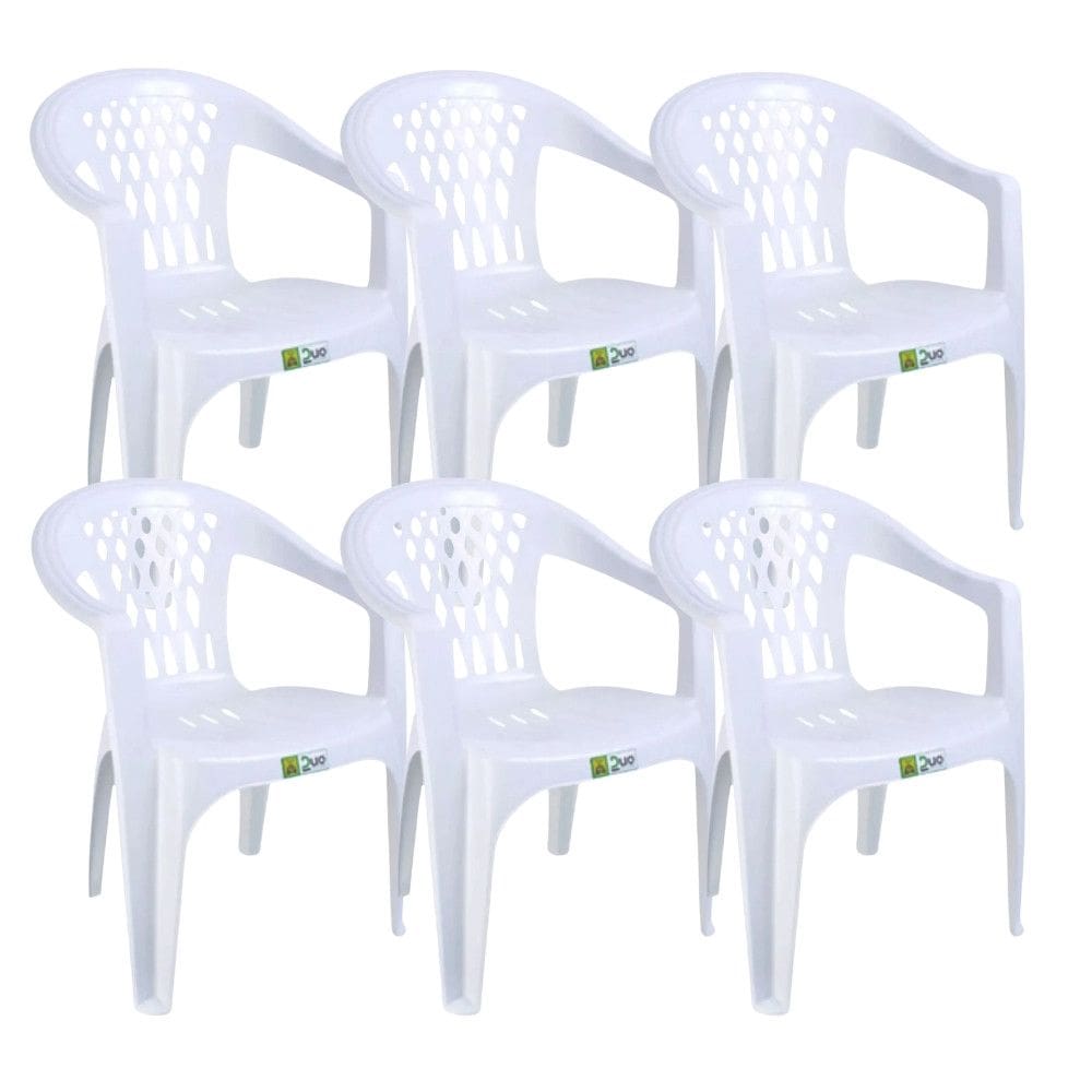 Kit 6 Cadeiras de Plastico com Braco Duo Bella Duoplastic Empilhaveis