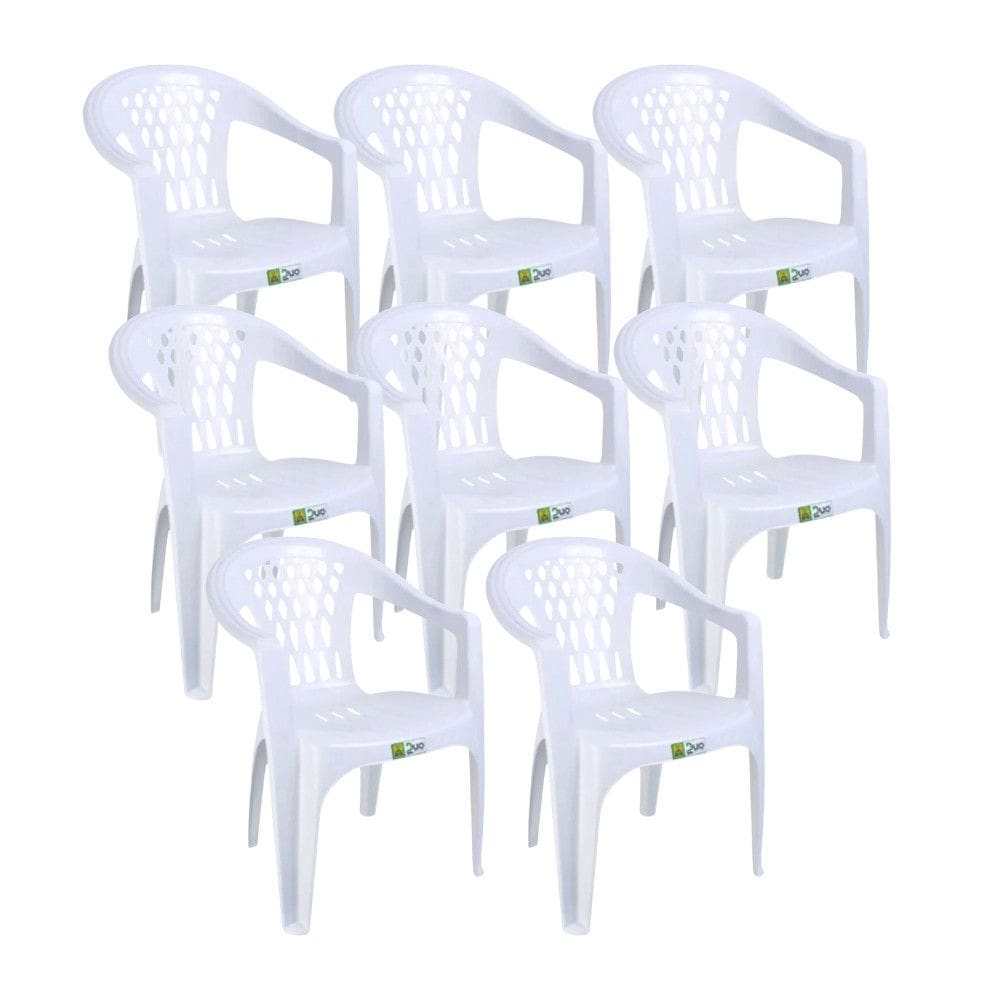 Kit 8 Cadeiras de Plastico com Braco Duo Bella Duoplastic Empilhaveis