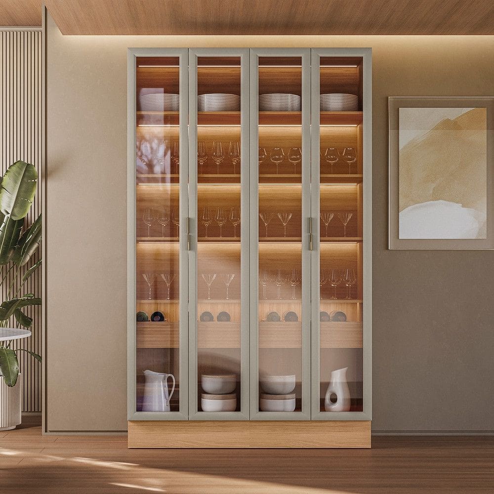 Cristaleira Allure Linea Brasil 4 Portas Com Rodape e LED 100 MDF 140cm