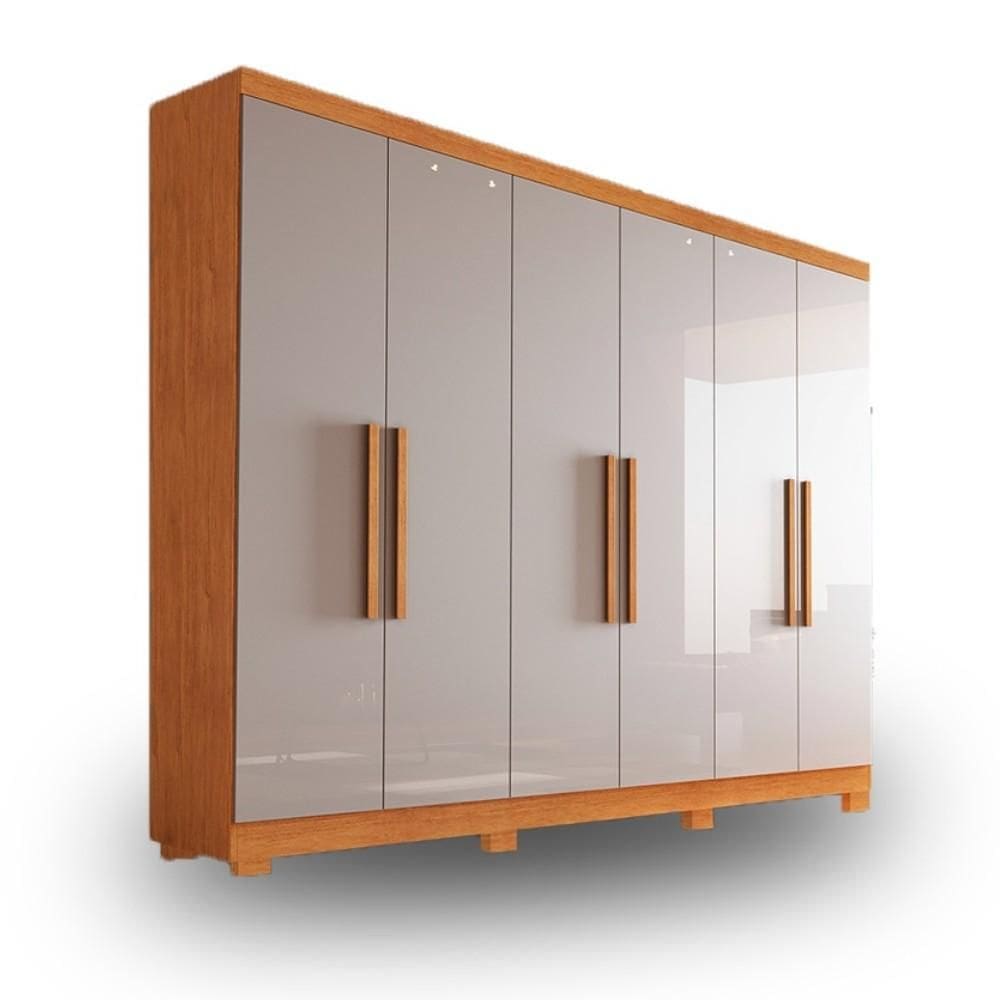 Guarda-Roupa Casal 6 Portas 2 Gavetas Sergipe em MDF com Pés 180cm Naturalle/Off White - Bianchi Móveis