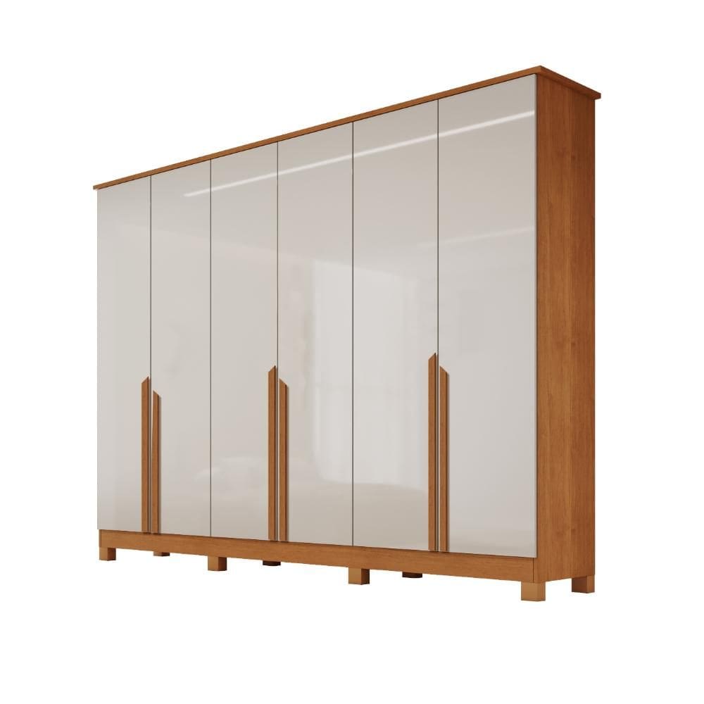 Guarda-Roupa Casal 6 Portas 6 Gavetas Bianca em MDF com Pés 230cm Naturalle/Off White - Bianchi Móveis